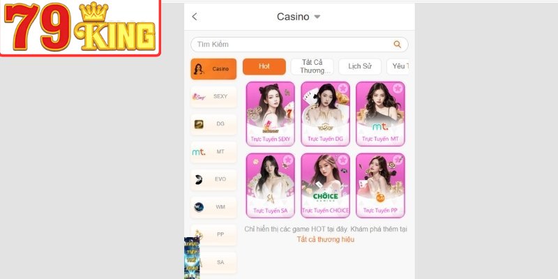 Tân thủ truy cập 79King chơi Casino dễ dàng
