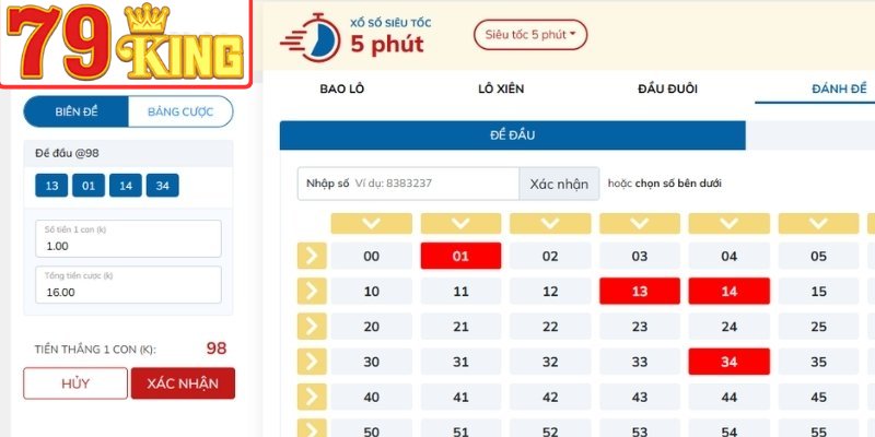 Hướng dẫn tham gia xổ số siêu tốc tại 79King chi tiết